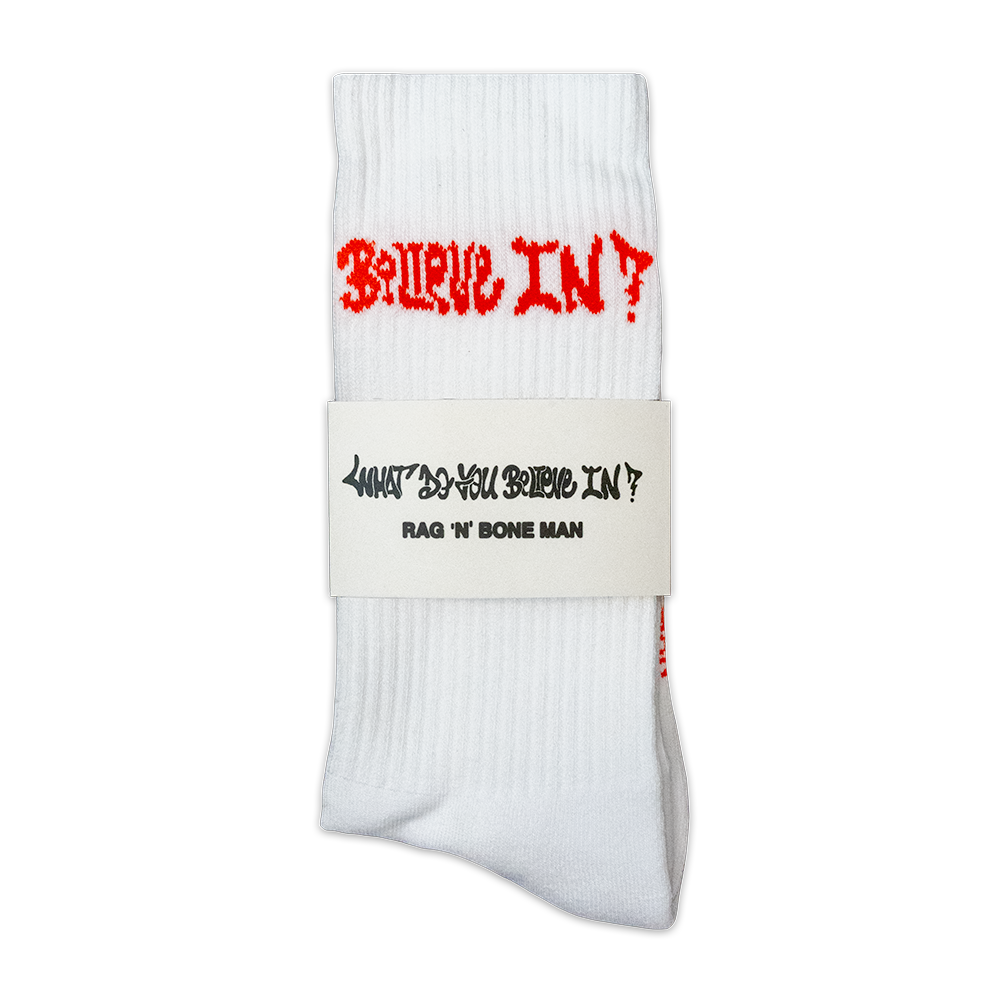 ‘What Do You Believe In?’ White Sport Socks