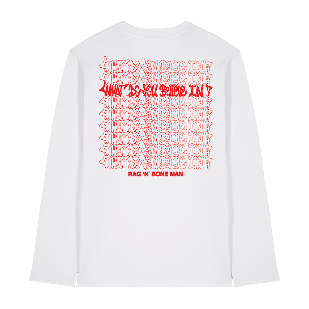 ‘What Do You Believe In?’ Long Sleeve Tee With Heart Design