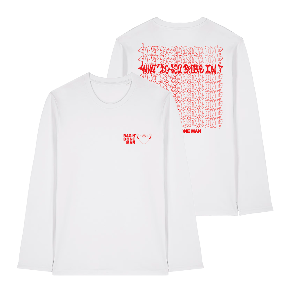 ‘What Do You Believe In?’ Long Sleeve Tee With Heart Design